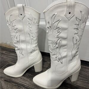 White Embroidered Western Boots
